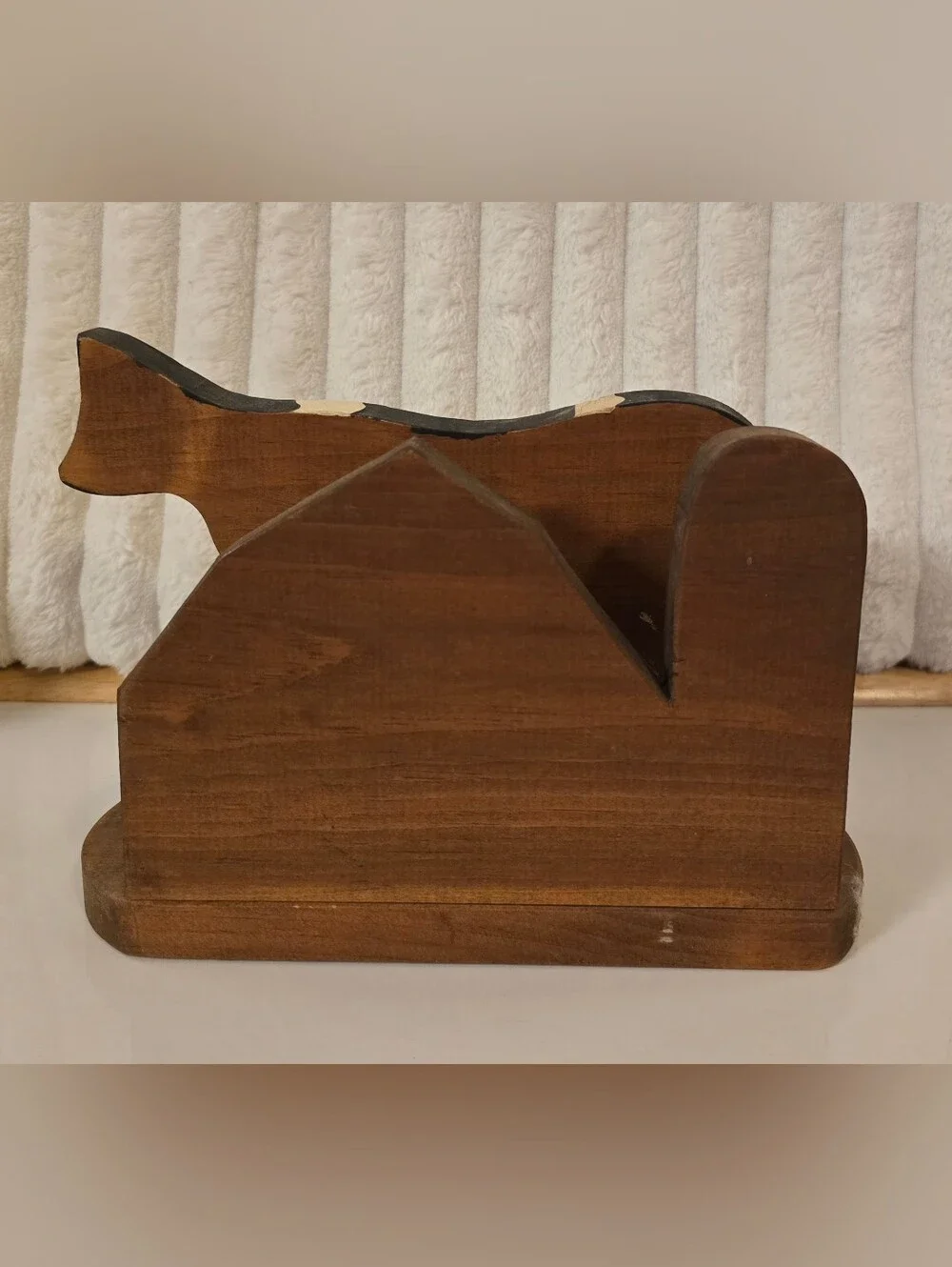 Vintage 1980s Wooden Cow Napkin Holder Farmhouse Handmade Folk Art